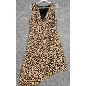 Torrid Sz 1 Leopard Print  Faux Wrap Shift Dress Yellow Asymmetrical Hem V Neck